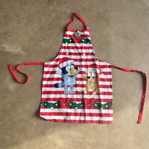 NWT Bluey and Bingo Red and White Striped Smock Full Apron with ties Christmas